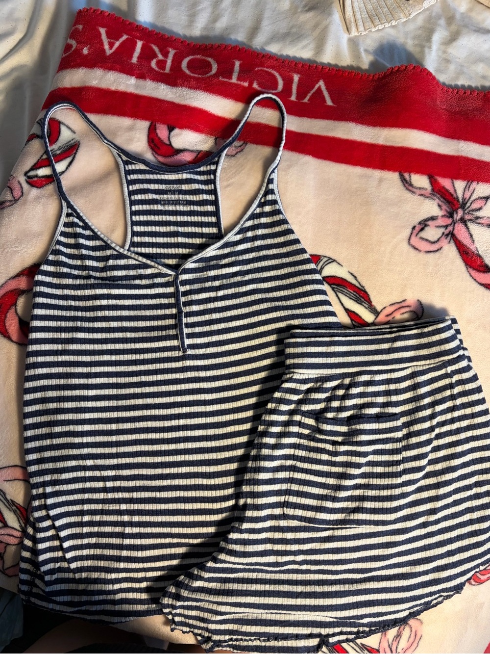 Aries Striped Navy & White Cami Pajama Set - Women